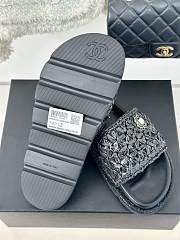 Chanel Black Straw Black Leather Slippers - 4