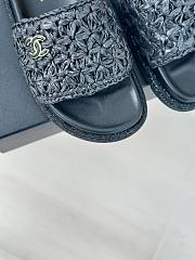 Chanel Black Straw Black Leather Slippers - 2