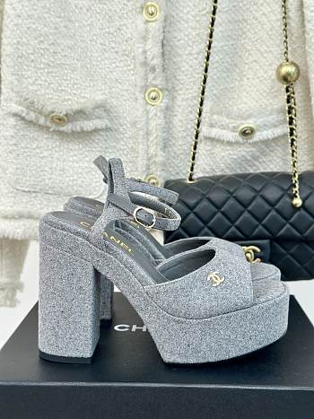 Chanel Grey Fabric High Heels