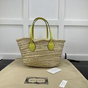 Gucci Mini Logo Straw Tote Bag With Yellow Top Handles - 20.5x19.5x13cm - 4