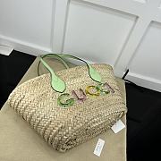 Gucci Mini Logo Straw Tote Bag With Green Top Handles - 20.5x19.5x13cm - 5