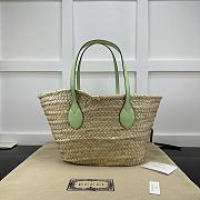 Gucci Mini Logo Straw Tote Bag With Green Top Handles - 20.5x19.5x13cm - 4