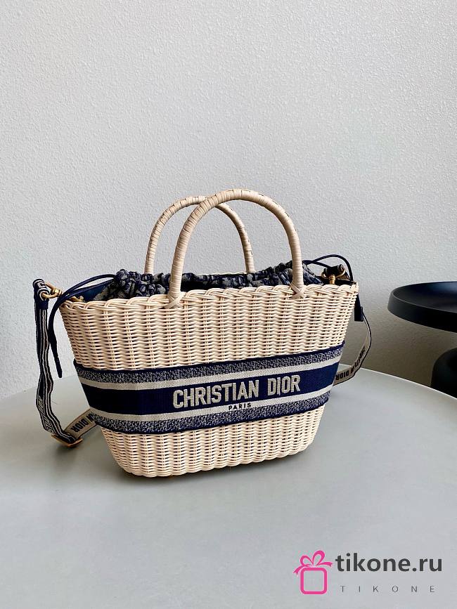 Dior Large Basket Bag With Blue Cloth 32cm - 1