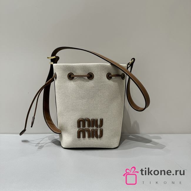 Miumiu White Canvas And Brown Leather Bucket Bag - 16x14x22cm - 1