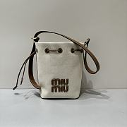 Miumiu White Canvas And Brown Leather Bucket Bag - 16x14x22cm - 1