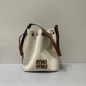 Miumiu White Canvas Bucket Bag - 23x16x29cm