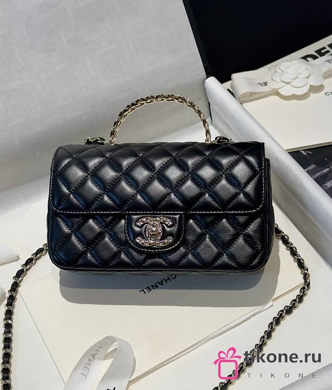 Chanel Classic Black Bag Lambskin With Gold Top Handles - 12x20x6cm - 1