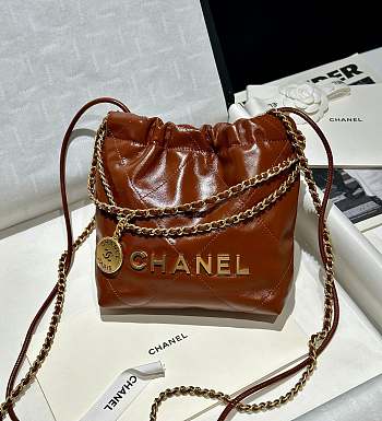 Chanel 22 Mini Handbag With Brown Lambskin - 19x20x6cm