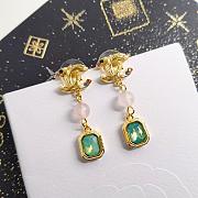 Chanel Long Earrings Green Stones - 1