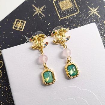 Chanel Long Earrings Green Stones