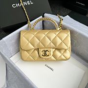 Chanel Gold Lambskin Flap Bag Top Handles - 11x17x6cm - 1