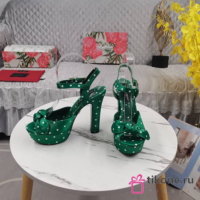 DG Green Satin Sandal With Polka Dot Print - 1