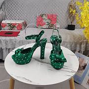 DG Green Satin Sandal With Polka Dot Print - 1