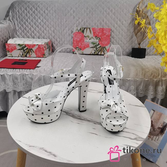 DG White Satin Sandal With Polka Dot Print - 1