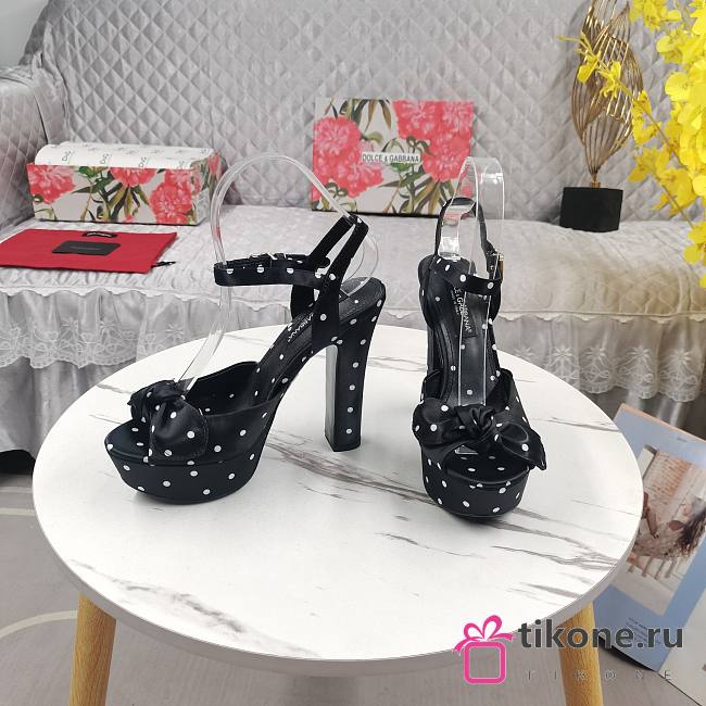 DG Black Satin Sandal With Polka Dot Print - 1