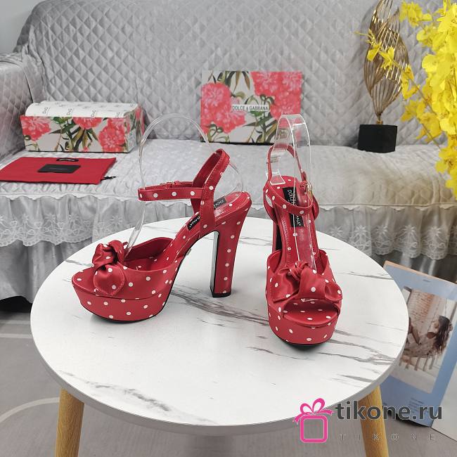 DG Red Satin Sandal With Polka Dot Print - 1