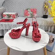 DG Red Satin Sandal With Polka Dot Print - 1