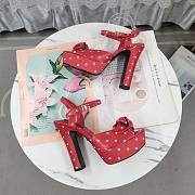 DG Red Satin Sandal With Polka Dot Print - 3