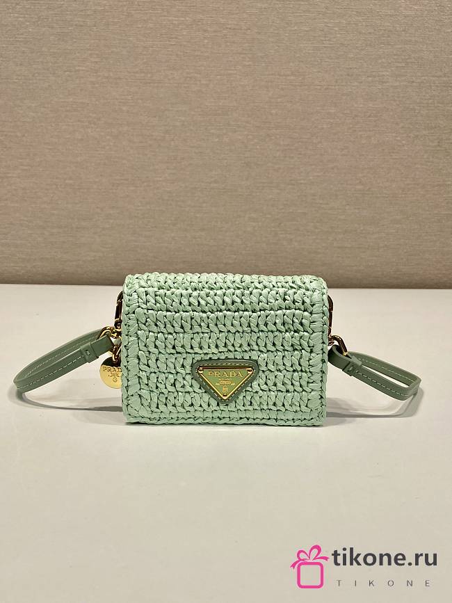 Prada Mini Green Raffia Chain Wallet - 11.5x8cm - 1