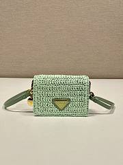 Prada Mini Green Raffia Chain Wallet - 11.5x8cm - 1