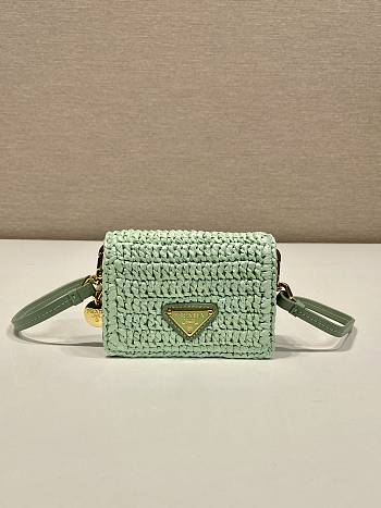 Prada Mini Green Raffia Chain Wallet - 11.5x8cm