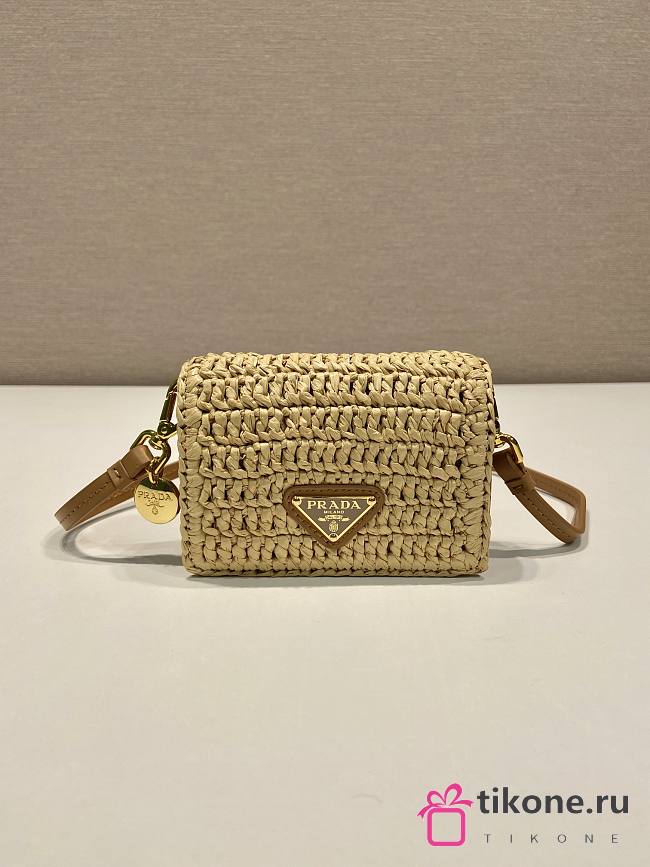 Prada Mini Natural Raffia Chain Wallet - 11.5x8cm - 1