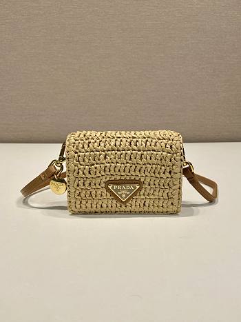 Prada Mini Natural Raffia Chain Wallet - 11.5x8cm