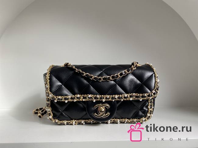 Chanel Lambskin Quilted Flap Bag Black - 21x12x7.5cm - 1