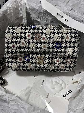 Chanel Mini Classic Embroidered Black Tweed Bag 20cm