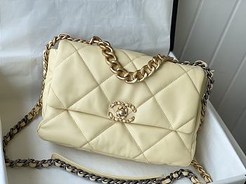 Chanel 19 Beige Lambskin Handbag - 30x20x10cm