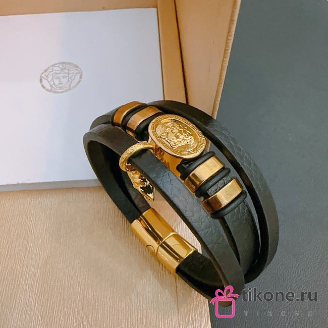 Versace Black Leather Bracelet - 1