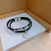 Versace Black Leather Silver Pendant Bracelet - 1