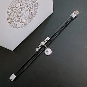 Versace Black Leather Silver Pendant Bracelet - 4