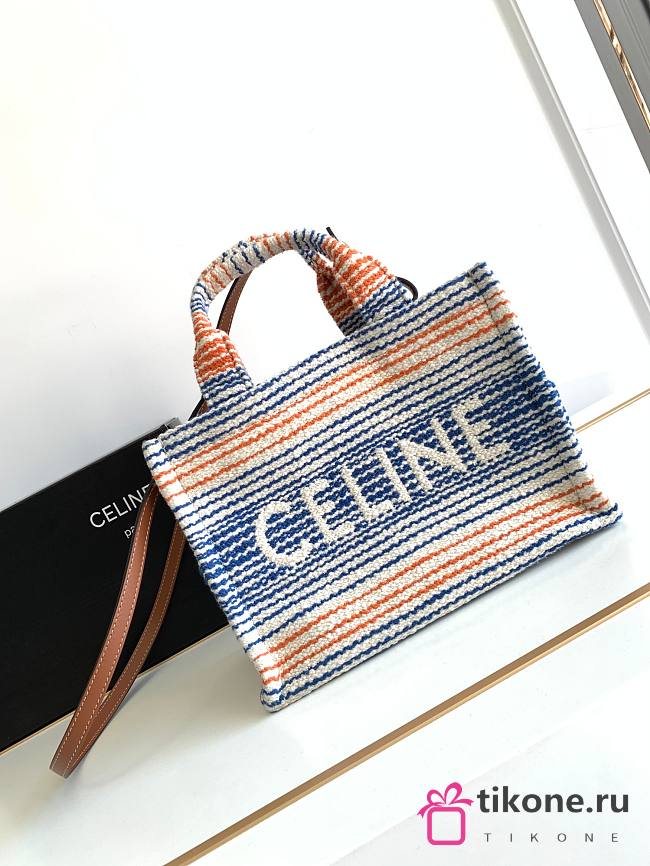 Celine Thais Cloth Tote Bag With Blue Lines - 26x19x13cm - 1