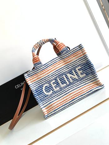 Celine Thais Cloth Tote Bag With Blue Lines - 26x19x13cm