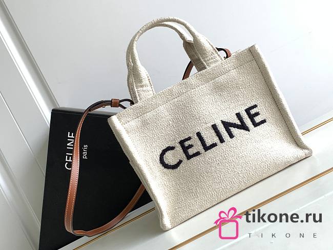 Celine Small Cabas Thai In White Canvas - 26x19x13cm - 1