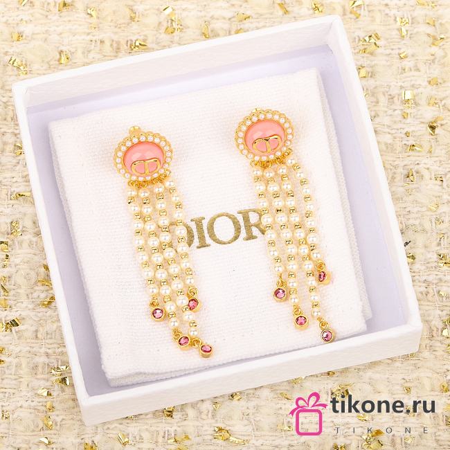 Dior Gold Long Pearl Earrings - 1