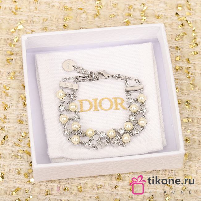 Dior Silver Pearl Bracelet With Stones - 1