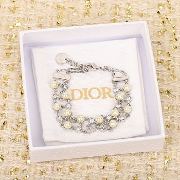 Dior Silver Pearl Bracelet With Stones