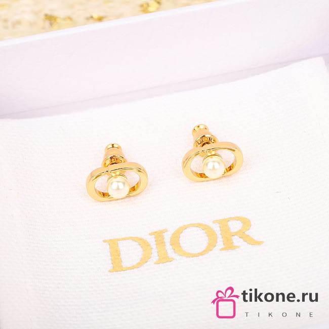 Dior Logo Gold Pearl Earrings - 1