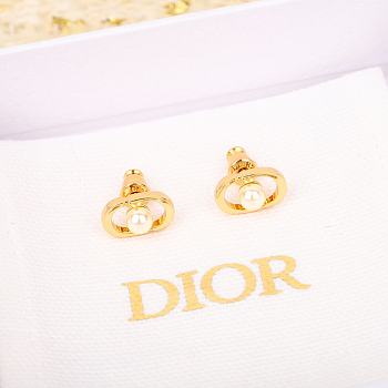 Dior Logo Gold Pearl Earrings