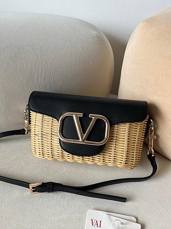 Valentino 2024 Loco Raffia Black Leather Bag - 22x9x17cm