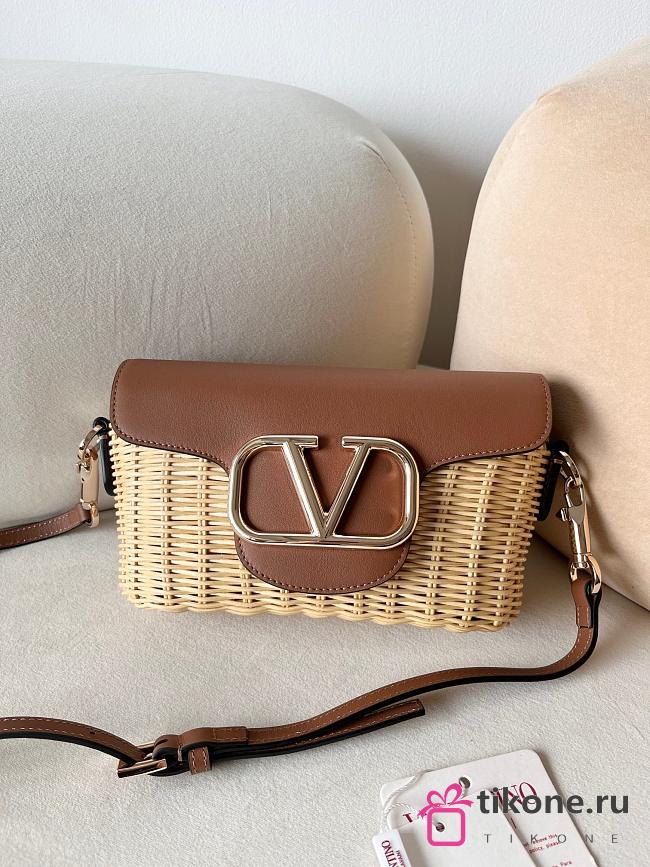 Valentino 2024 Loco Raffia Brown Leather Bag - 22x9x17cm - 1