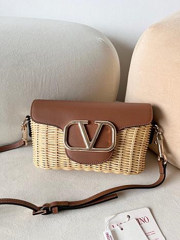 Valentino 2024 Loco Raffia Brown Leather Bag - 22x9x17cm