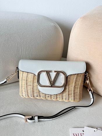 Valentino 2024 Loco Raffia White Leather Bag - 22x9x17cm