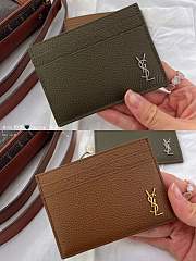 YSL Card Holder Logo Brown/ Green Full-grain Leather   - 1