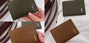 YSL Card Holder Logo Brown/ Green Full-grain Leather   - 2