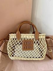 Miumiu Woven Fabric Handbag With Leather Trim Tan/Caramel - 23.5x18x9cm - 1