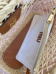 Miumiu Woven Fabric Handbag With Leather Trim Tan/Caramel - 23.5x18x9cm - 4