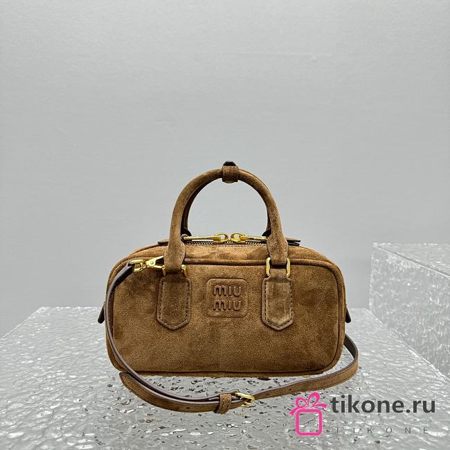 Miumiu Arcadie Padded Suede Top-Handle Bag Cocoa Brown - 22x10.5x7.5cm - 1